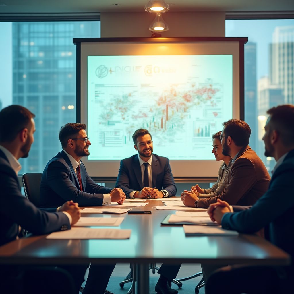 Equipo de trabajo en reunión estratégica